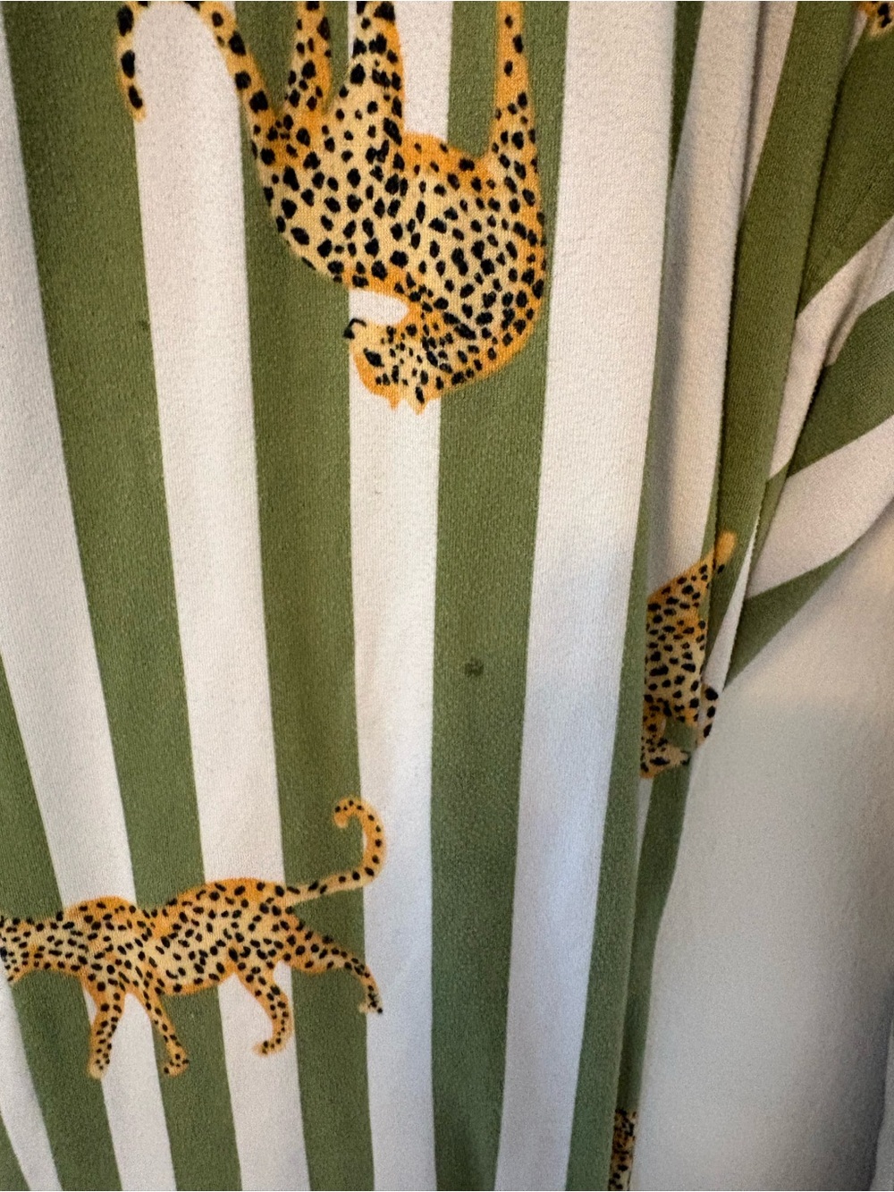 Room Service Green & White Striped Leopard Print Pajama Set - size medium - Picture 7 of 9